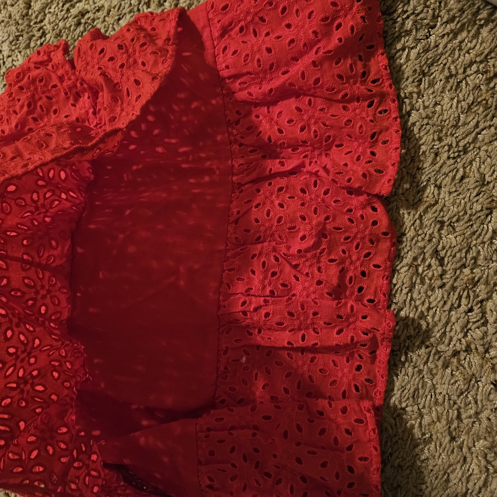 Little Girls Red Eyelet Ruffle Top - Picture 3 of 5
